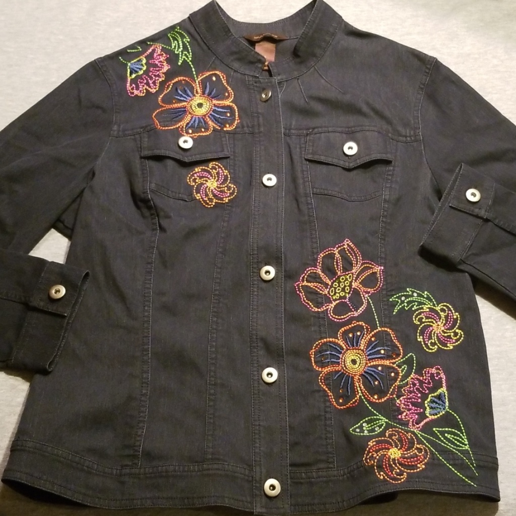 Size L Multiples Embroidered Denim Shirt Jacket